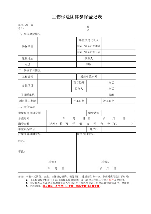 工伤保险团体参保登记表