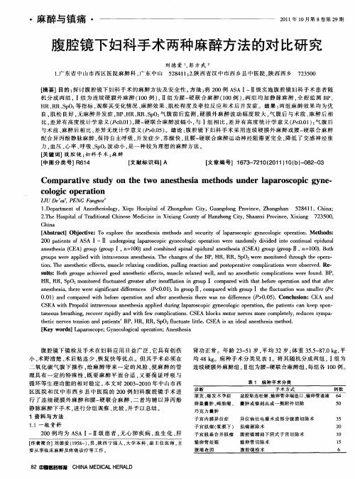 腹腔镜下妇科手术两种麻醉方法的对比研究