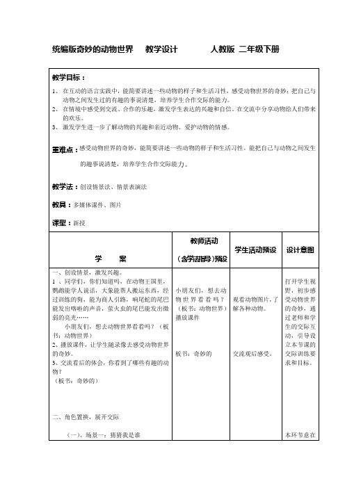 部编版二年级下册人教版二年级下册语文园地五：口语交际《奇妙的动物世界案优质课教案 (2)