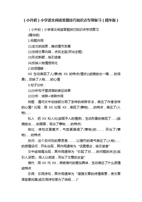 （小升初）小学语文阅读答题技巧知识点专项复习（精华版）