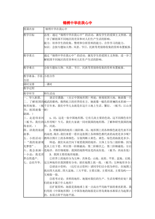 五年级品社下册《锦绣中华在我心中》教案冀教版