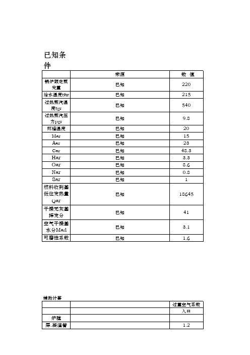 锅炉课程设计 计算表格