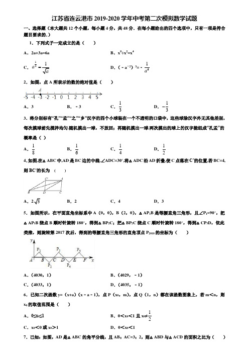 江苏省连云港市2019-2020学年中考第二次模拟数学试题含解析