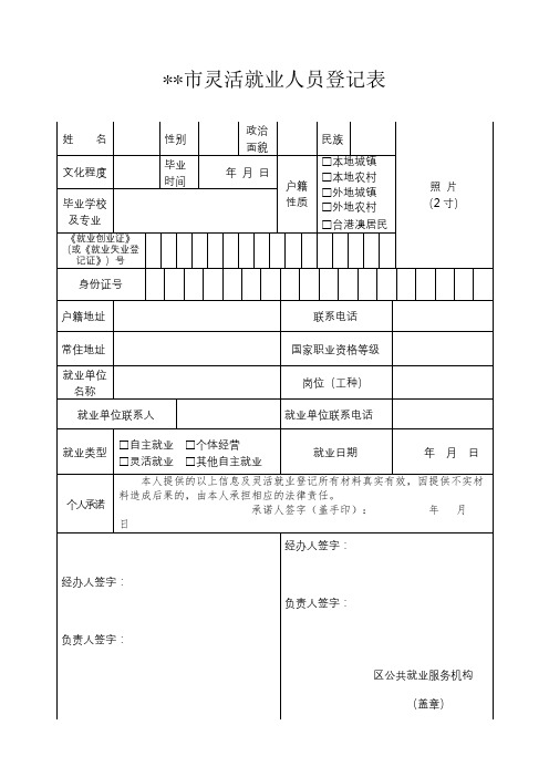 武汉市灵活就业人员登记表【模板】