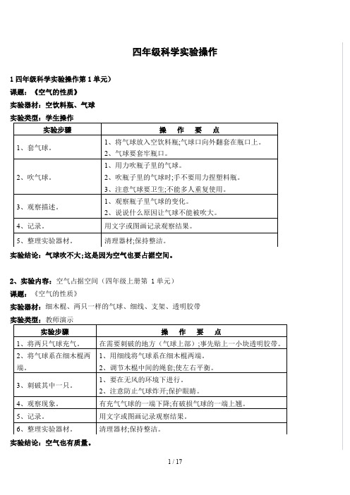 四年级科学实验操作