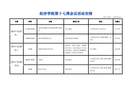 经济学院第十七周会议活动安排