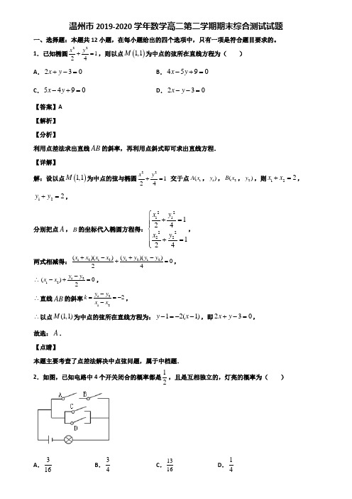 温州市2019-2020学年数学高二第二学期期末综合测试试题含解析