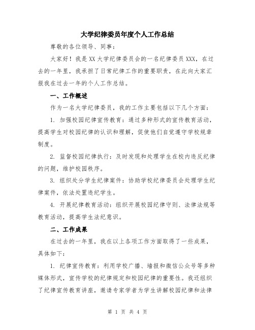 大学纪律委员年度个人工作总结