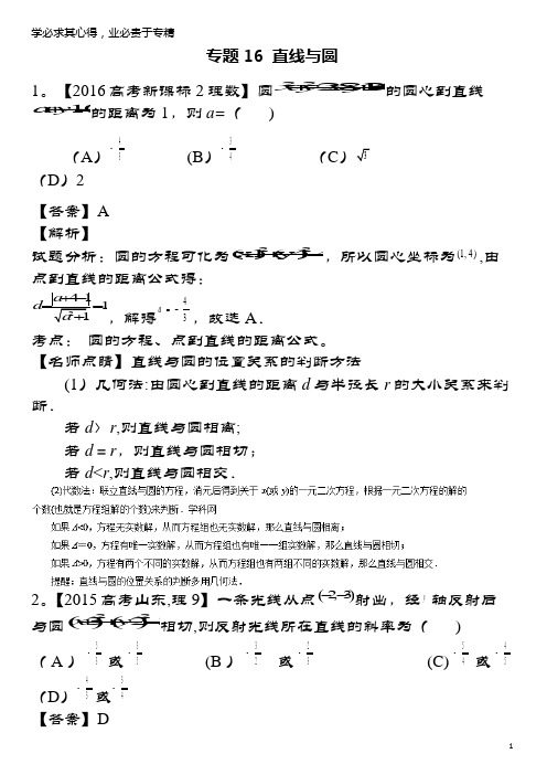 三年高考(2015-2017)高考数学试题解析16直线与圆理