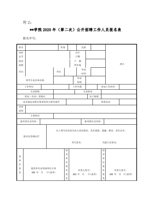 学院2020年(第二次)公开招聘工作人员报名表【模板】