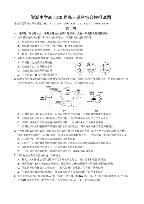 棠湖中学高2020届高三理科综合试题无答案