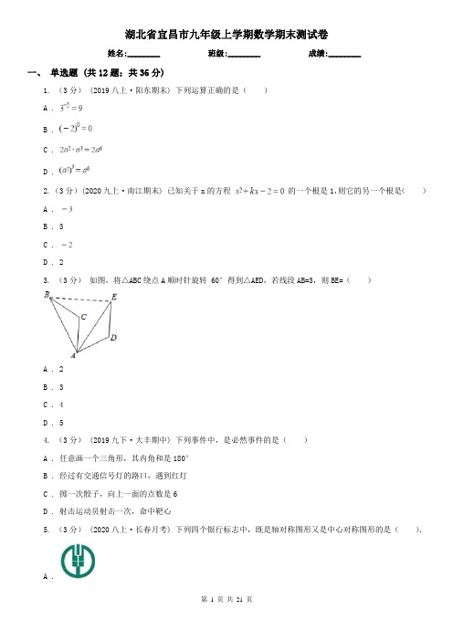 湖北省宜昌市九年级上学期数学期末测试卷