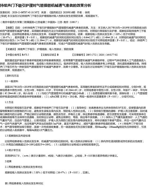 持续声门下吸引护理对气管插管机械通气患者的效果分析