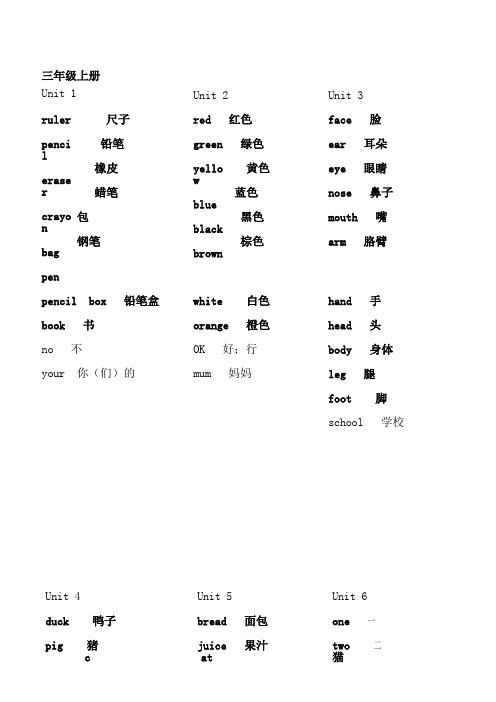 人教小学英语词汇可直接打印练习