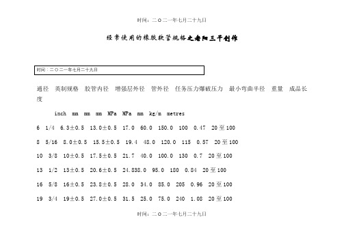 常用的橡胶管规格