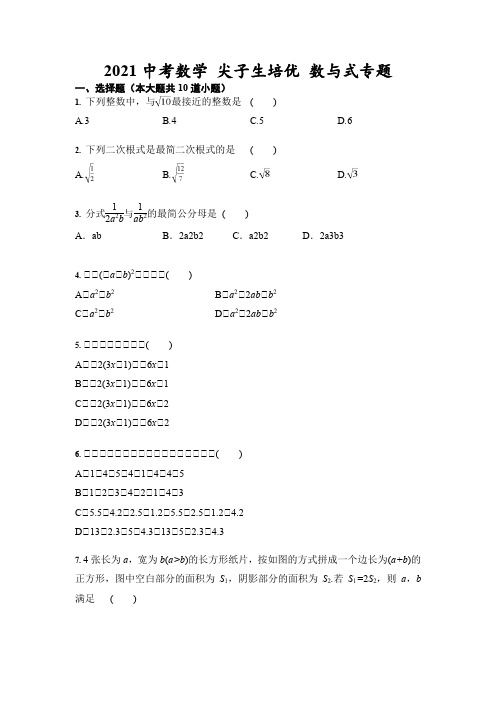 2021中考数学 尖子生培优 数与式专题(含答案)