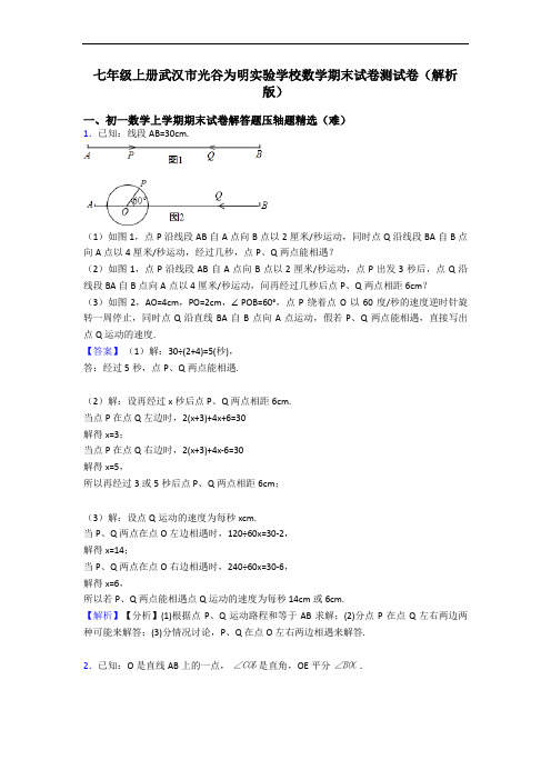 七年级上册武汉市光谷为明实验学校数学期末试卷测试卷(解析版)