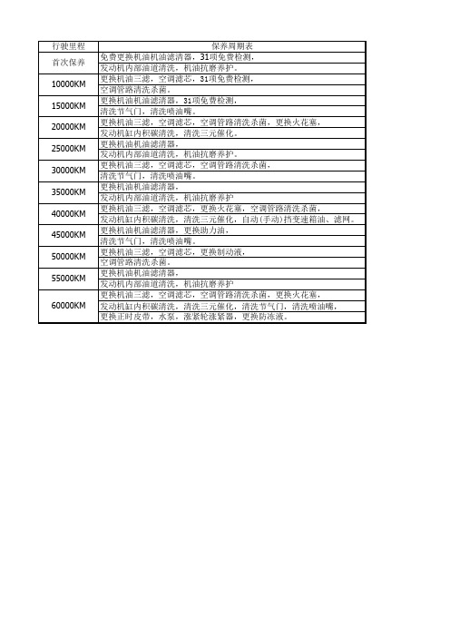 上海大众保养表格