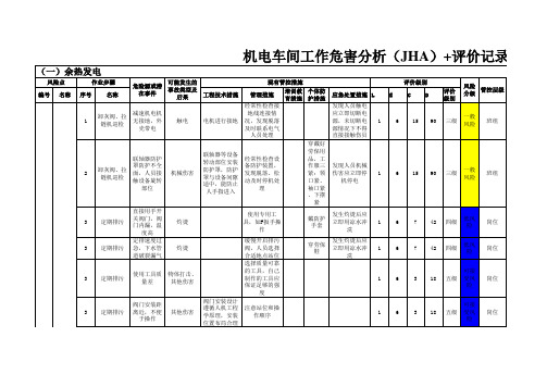 危险源辨识、分析-1机电车间--工作危害分析(JHA)评价记录