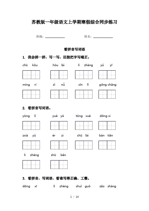 苏教版一年级语文上学期寒假综合同步练习