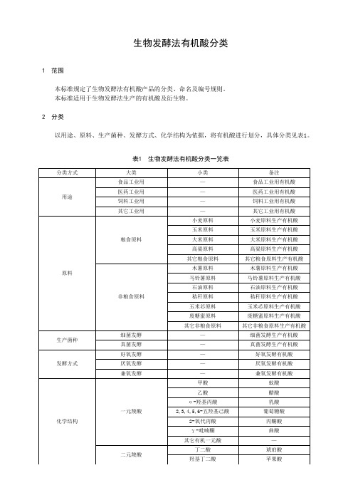 生物发酵法有机酸分类