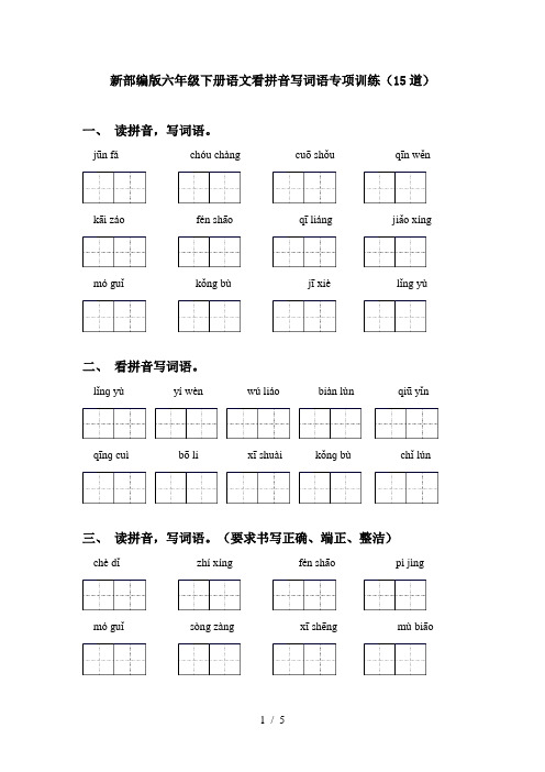 新部编版六年级下册语文看拼音写词语专项训练(15道)