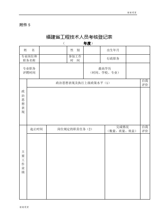 福建省工程技术人员考核登记表.doc