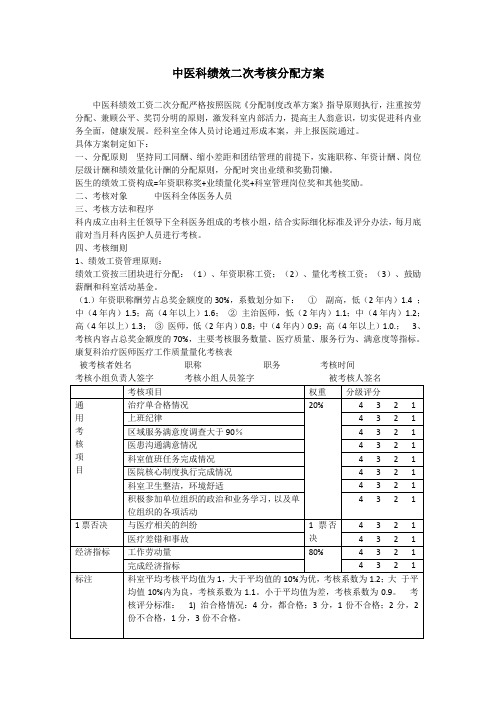 中医科绩效二次考核分配方案