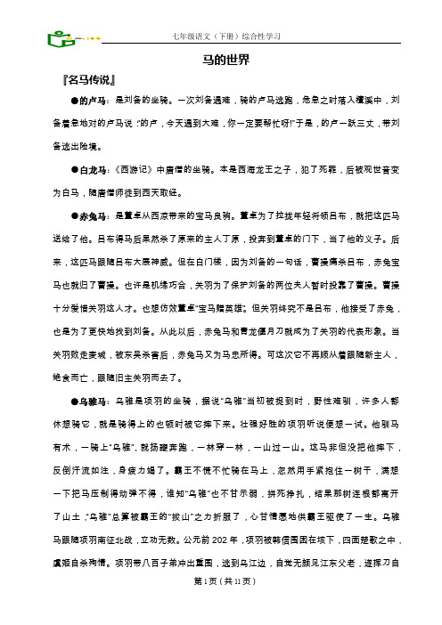 马的世界综合性学习