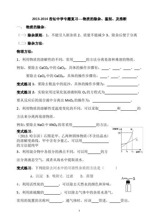 2014中考专题复习物质的除杂