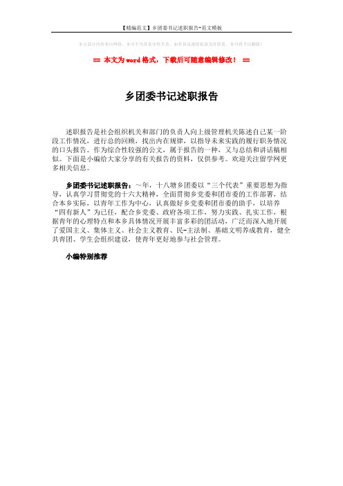 【精编范文】乡团委书记述职报告-范文模板 (1页)