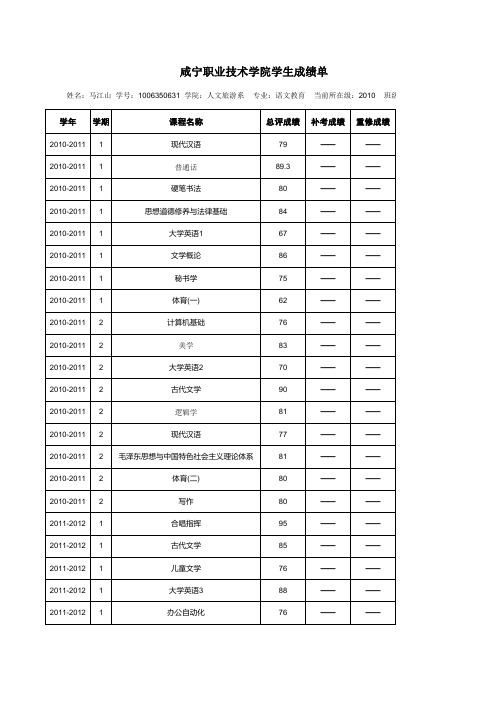 咸宁职业技术学院学生成绩单