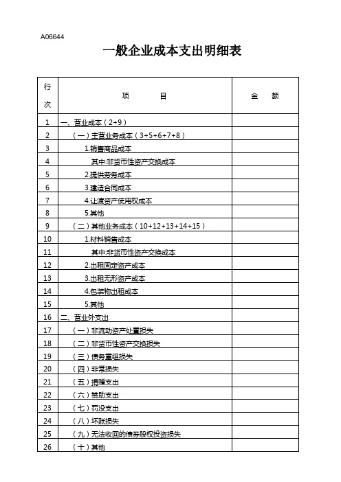 一般企业成本支出明细表