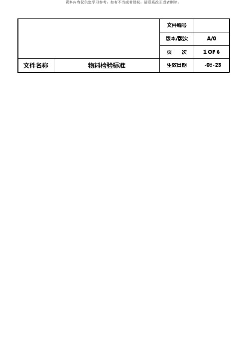 内衣厂物料检验标准模板