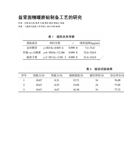 益肾固精暖脐贴制备工艺的研究