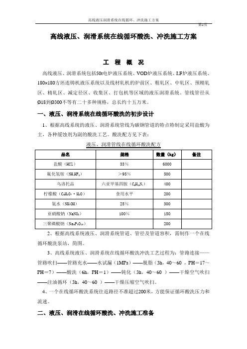 高线液压、润滑系统在线循环酸洗、冲洗施工方案