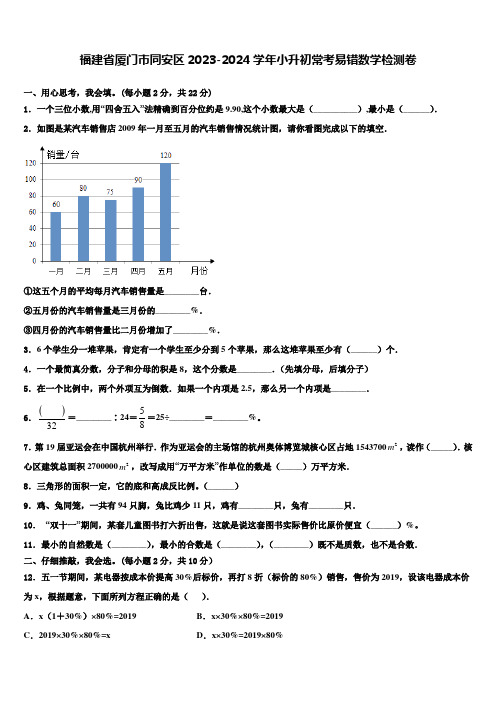 福建省厦门市同安区2023-2024学年小升初常考易错数学检测卷含解析