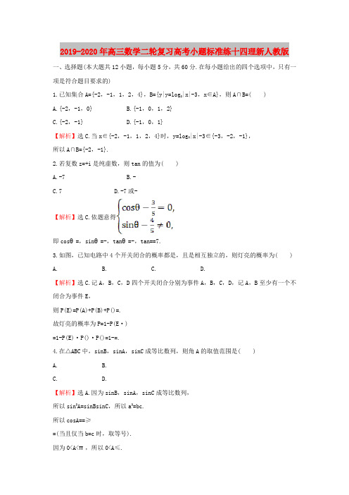 2019-2020年高三数学二轮复习高考小题标准练十四理新人教版