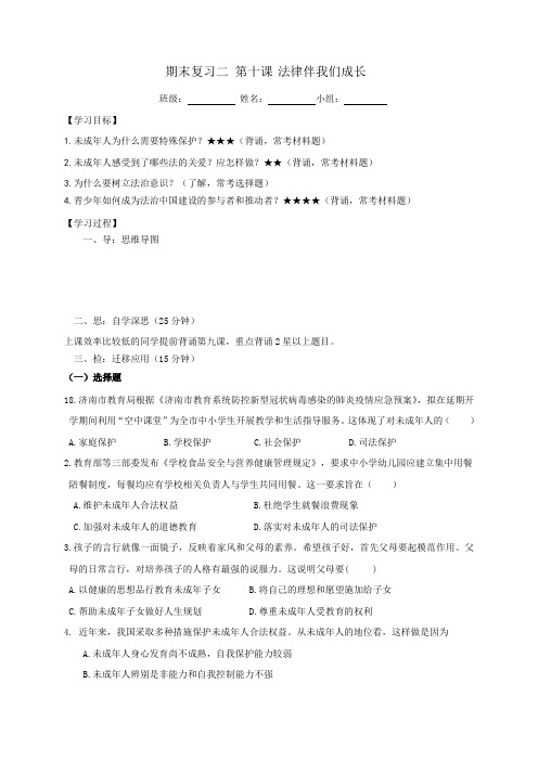 期末复习 第十课 法律伴我们成长 导学案-2020-2021学年部编版道德与法治七年级下册