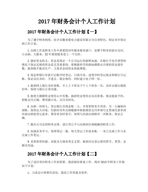 2017年财务会计个人工作计划