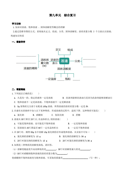 人教版九年级化学 第九单元 综合复习 导学案设计 无答案