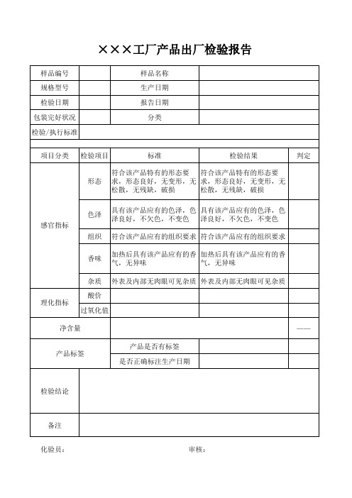 出厂检验报告模板