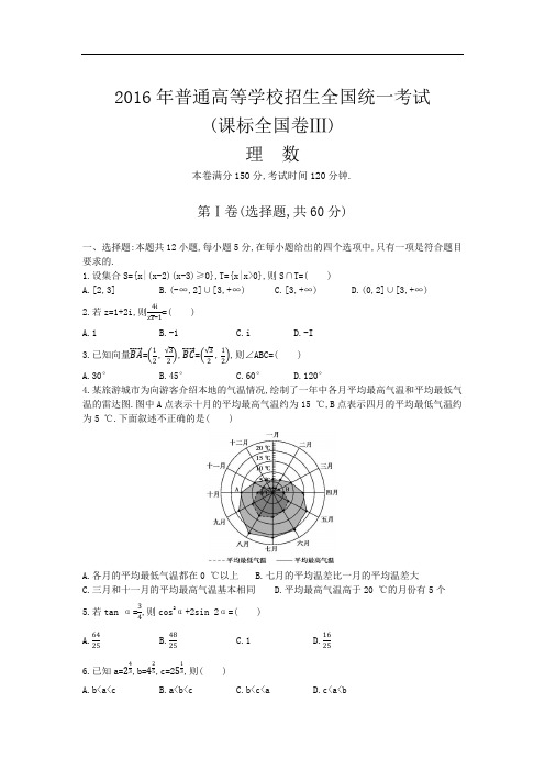 2016年普通高等学校招生全国统一考试 全国卷3 数学试卷含答案(理科)