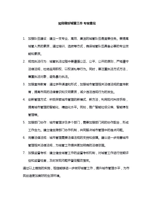 如何做好城管工作 专家意见