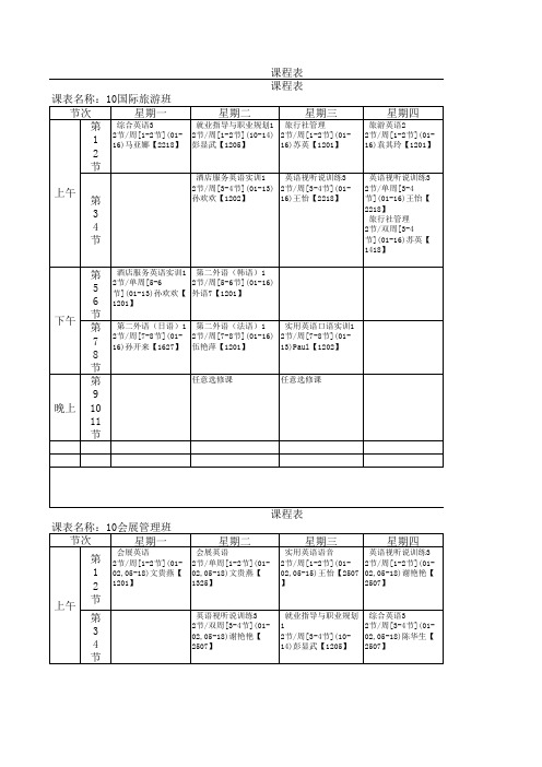 2011-2012-外语系10级班级课表