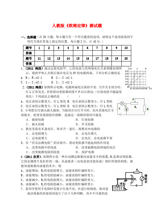 八年级物理下册《欧姆定律》测试题 人教新课标版