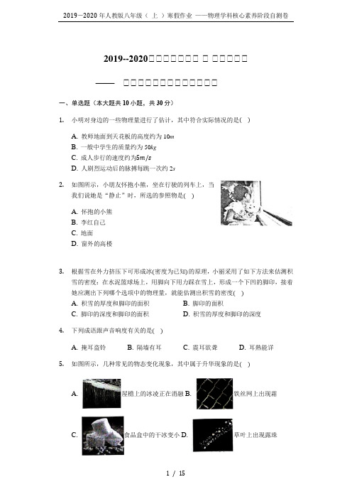 2019-2020年人教版八年级( 上 )寒假作业 ——物理学科核心素养阶段自测卷