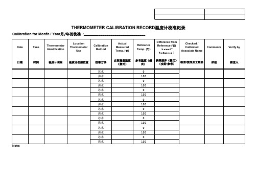 Thermometer calibration record温度计校准记录