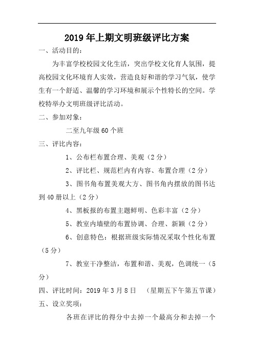 2019年上期文明班级评比方案