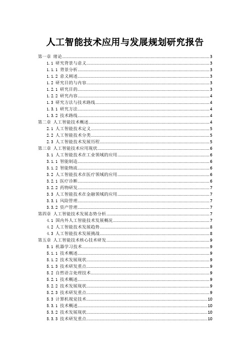 人工智能技术应用与发展规划研究报告